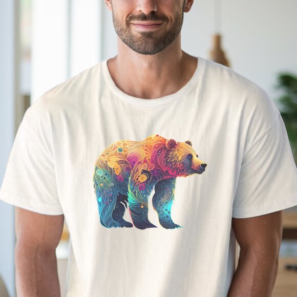 Colorful Psychedelic Bear Shirt Unique Artistic Grizzly Animal Graphic Tee Color - Picture 4 of 6